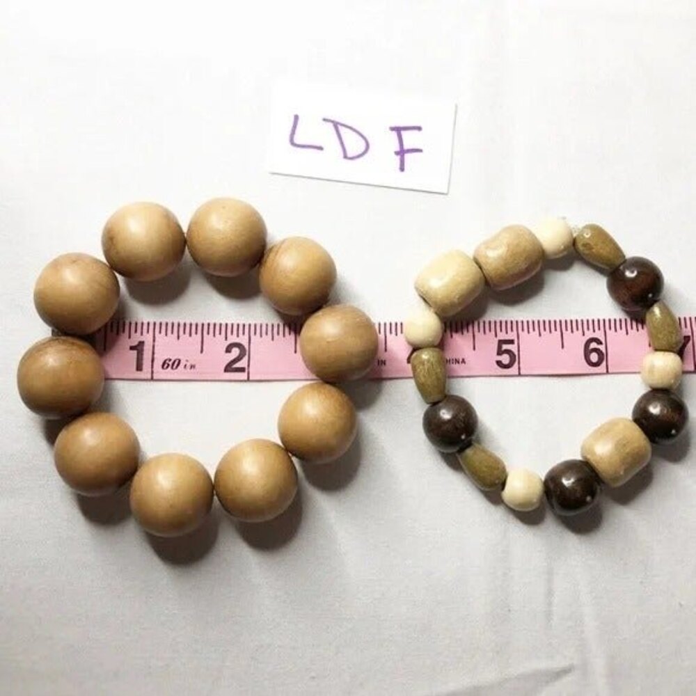 Two Chunky Wooden Bead Stretch Bracelets - Picture 8 of 9